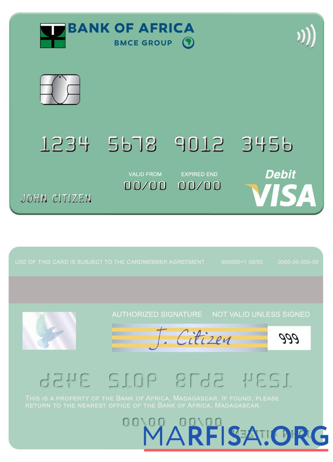 Blank Madagascar Bank of Africa visa debit card template